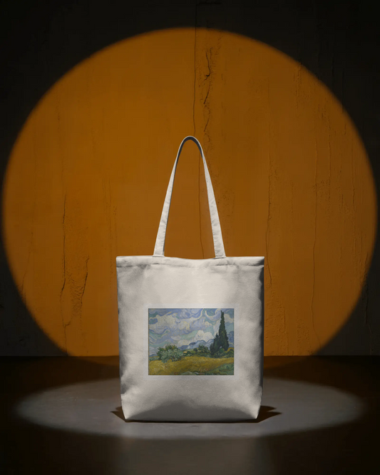 Off-White Tote Bag with a Van Gogh-inspired Patch.